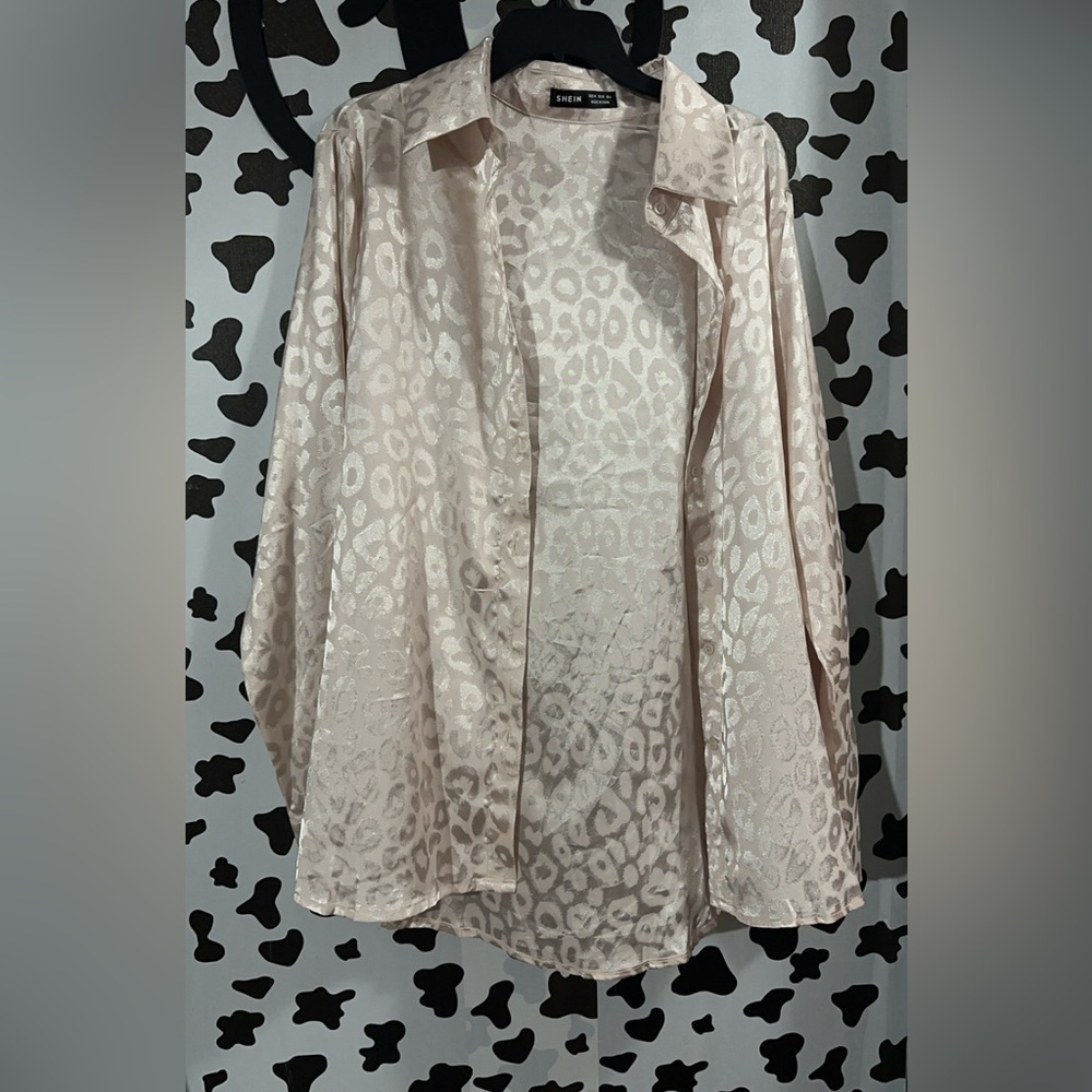 Leopard print champagne blouse
